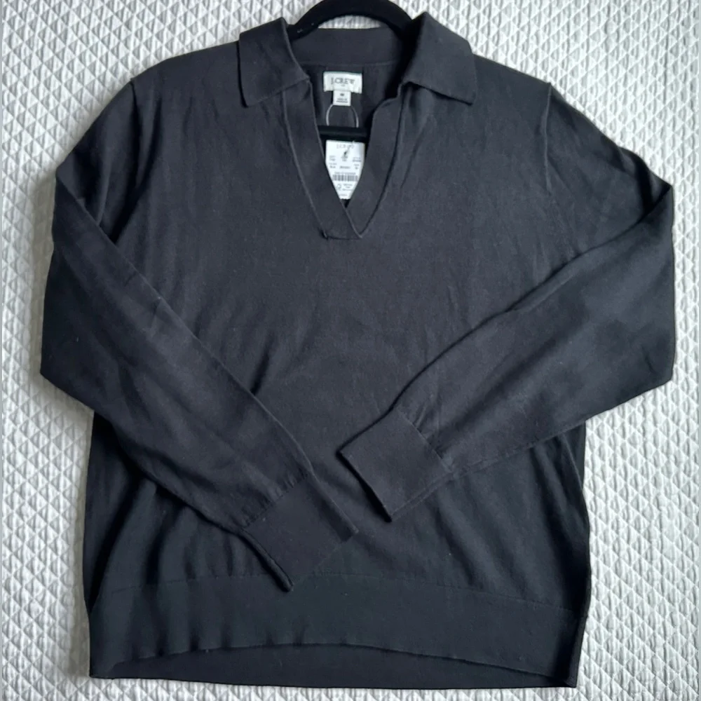 NWT J. Crew cotton black v-neck collared sweater tee size Medium - Picture 5 of 9